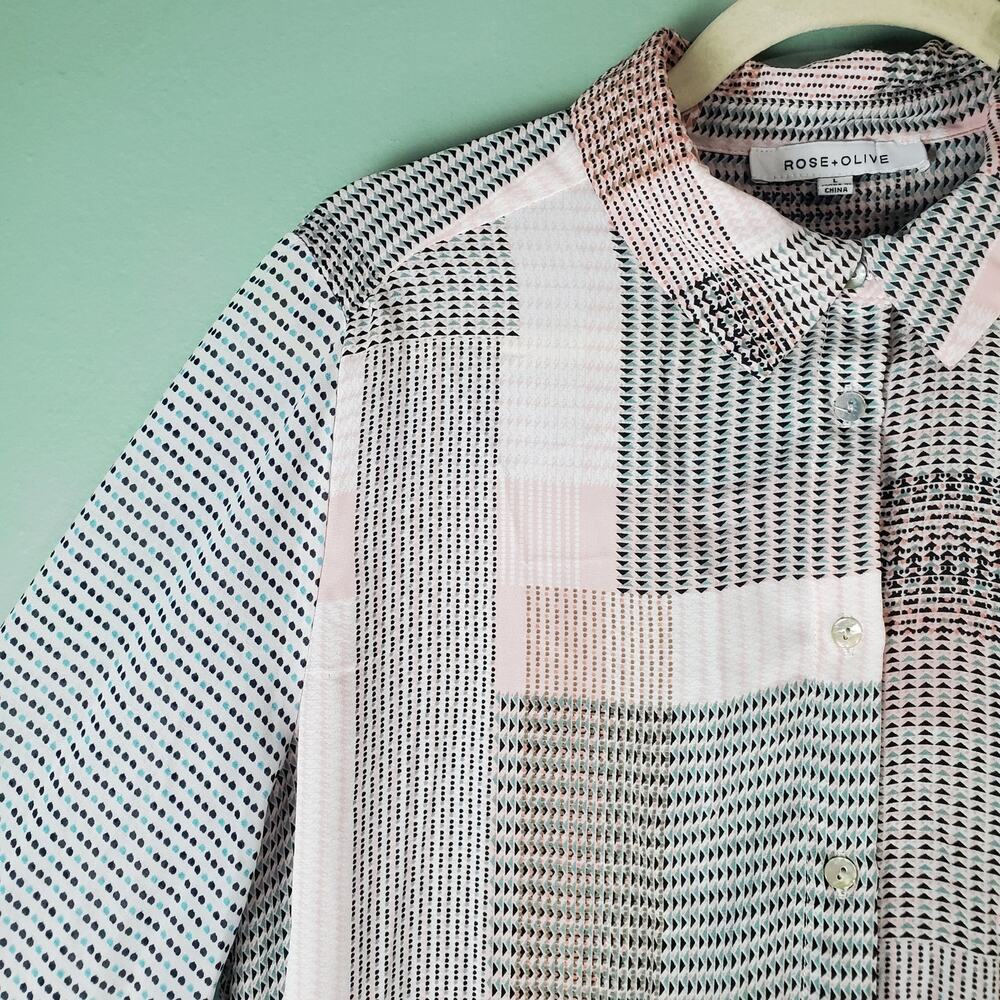 Rose + Olive Womens Multicolor Patchwork Button U… - image 4